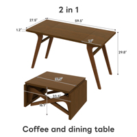 Table à manger extensible 2 en 1 en bois de noyer, table basse transformable à hauteur variable, meubles pour la maison