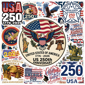 สติกเกอร์ลายรักชาติสำหรับวันประกาศอิสรภาพสหรัฐอเมริกา 4 <span class=keywords><strong>กรกฎาคม</strong></span> ฉลองครบรอบ 250 ปี 1776-2026 สำหรับติดขวดน้ำและแล็ปท็อป ขายส่ง - Product Image 1