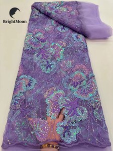 Bonita tela de encaje de lentejuelas, tela de encaje de tul bordado de red para vestido de fiesta de boda - Product Image 3