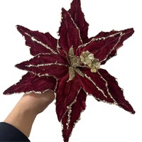 Großhandel Weihnachts dekoration Blume Roter Samt Glitter Künstliche Weihnachts baum Blume Roter Weihnachts stern Blume Weihnachten