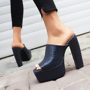 Knitting Upper Women Chunky <b>Heels</b> Summer <b>Platform</b> Sandals Square <b>Open</b> <b>Toe</b> on Shoes Outdoor Casual Mules - Product Image 5