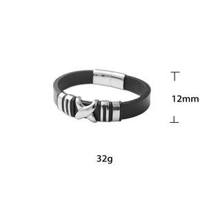 Black <b>Leather</b> <b>Bracelet</b> With Titanium Steel Bowknot Design Unisex Fashion Jewelry Gift 17022 - Product Image 5