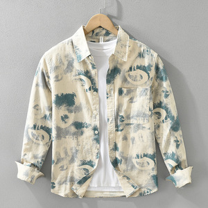 <span class=keywords><strong>Camisa</strong></span> de manga larga informal para hombre a la moda <span class=keywords><strong>Joker</strong></span> Literary Loose Fit Fresh Printed Geometric Pattern <span class=keywords><strong>Camisa</strong></span> para hombre - Product Image 1