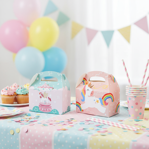 Cajas de Regalo con Asa para Fiestas Infantiles, Diseño de <span class=keywords><strong>Unicornio</strong></span> y Carrusel, Cajas para Dulces, Pasteles y Golosinas para Fiestas de Cumpleaños Infantiles - Product Image 1