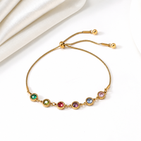 Bracelet carré en zircon coloré avec chaîne, réglable, en acier inoxydable plaqué or, bijoux pour femmes avec cristaux arc-en-ciel