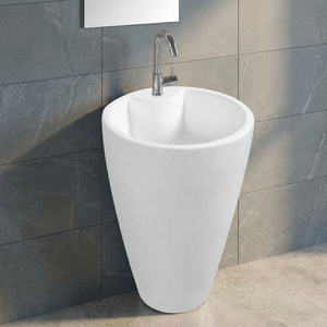 New Design Black and Golden Ceramic One Piece Pedestal Wash Basin for Luxury Bathrooms - Product Image 3