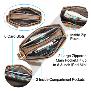 Contact's Vintage Crazy Horse Leather <strong>Clutch</strong> Purse Handbag for Men <strong>With</strong> Detachable <strong>Wrist</strong> <strong>Strap</strong> Double-Zipper Mens <strong>Wrist</strong> <strong>Bag</strong> - Product Image 4