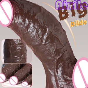 Dildo incurvé noir énorme et épais BBC à double densité avec ventouse puissante, pour stimulation du point G et usage anal, pour hommes et femmes - Product Image 2