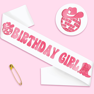 Écharpe de fête en satin disco blanche et rose avec inscription « Cowgirl » pour anniversaire, décoration de fête <span class=keywords><strong>western</strong></span> pour fille d'anniversaire - Product Image 1