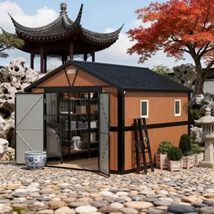 Abri <span class=keywords><strong>de</strong></span> jardin en métal galvanisé en aluminium 12*10FT le plus populaire, écologique, avec fenêtre transparente et portes latérales doubles pour le jardin - Product Image 1