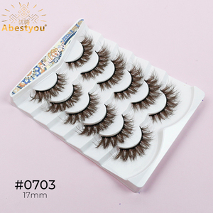 Abestyou 6 paires 17mm d'épaisseur ailé dramatique 5d moelleux cheveux humains <span class=keywords><strong>cils</strong></span> de vison forte bande <span class=keywords><strong>marron</strong></span> coloré vaporeux <span class=keywords><strong>faux</strong></span> <span class=keywords><strong>cils</strong></span> - Product Image 4