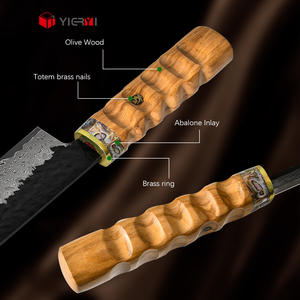 Yieryi couteau de couperet de boucher fait à la main poudre acier damas couteau à découper chinois avec manche en coquille d'ormeau en bois d'olivier - Product Image 2