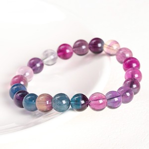 สร้อยข้อมือหินฟลูออไรต์สีม่วง 5A สำหรับพัฒนาจิตวิญญาณ ลูกปัดคริสตัลบำบัด ช่วยในการทำสมาธิ สร้อยข้อมือยืดหยุ่นปรับได้ - Product Image 4