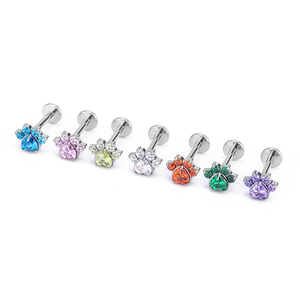 Boucles d'oreilles en alliage de titane ASTM F136 en forme de cœur et de griffe de chat, zircon 5A, bijoux de piercing hypoallergéniques de qualité médicale pour les lèvres, le nez et les oreilles - Product Image 5