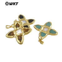 WT-P2010 Style Super Tendance Vintage Femme Plaqué Or 18K Pendentif Croix Religieuse Chrétienne à la Mode avec Pierre Précieuse et Perle