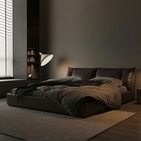 Italienisches Minimalistisches Bett mit Massivholzrahmen und Vollnarbenleder, Plattformbett mit Stauraum, Zerlegbar, Gasdruckfeder Ottoman