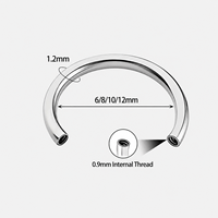 Barre Courbe en Titane G23 F136 16G 1.2mm avec Filetage Interne 0.9mm pour Piercing Corporel 6-12mm
