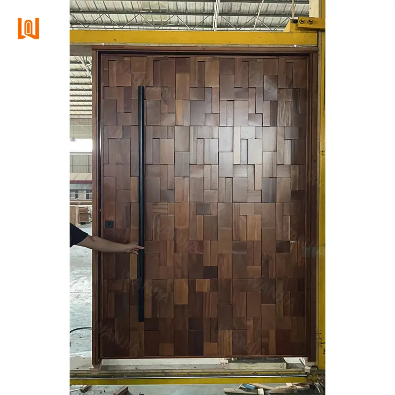 Pemasok perdagangan Global pintu kayu Modern pintu eksterior masuk Pivot pintu masuk kayu kustom