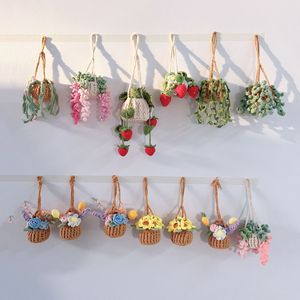 Ciondolo per auto a forma <span class=keywords><strong>di</strong></span> cesto intrecciato a mano, con pianta decorativa finta, novità, regalo - Product Image 2
