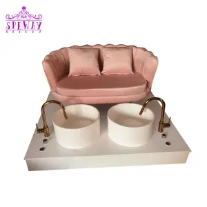 Venta directa de fábrica de Speway, sillas de pedicura de dos plazas con espalda corta rosa, sofá de pedicura de spa con bañera