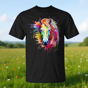 Connemara Pony Watercolor Splash Art T-shirt pour hommes et femmes, unisexe, manches courtes, col rond, impression numérique - Product Image 3