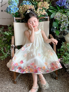 Vestito Estivo per Bambine con Collo all'Americana e Motivi Floreali, Linea A, Nuova Moda 2026 - Product Image 2