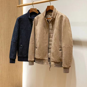 LEDUO Özel Logo Moda Tarzı Premium Kalite Süet Ceket Yumuşak Uzun Kollu Sokak Giysisi Düşük Yaka Nubuk Mont Erkekler İçin - Product Image 1