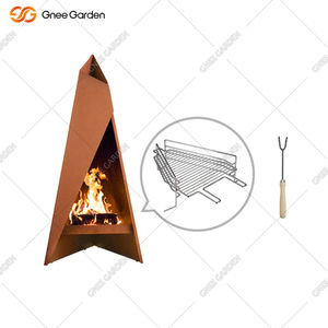 Large Corten Steel Outdoor Fireplace Wood-<b>Burning</b> Stove with Wood Storage <b>for</b> Garden Patio Bonfire - Product Image 2