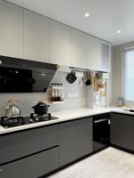 Aparador Moderno con Cajones, Diseño sin Tiradores, Gabinete de Almacenamiento Gris para Sala de Estar de Apartamento