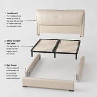 WINMAX Lit Moderne de Luxe en Cuir Véritable Rembourré, Confortable, Taille King/Queen, Cadre en Fer Modulaire Éclairé pour Maison et Hôtel