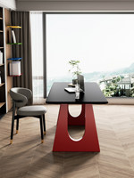 Bureau d'ordinateur moderne pour salle d'étude ou bureau, style Memphis, rectangulaire, avec coins arrondis, en bois massif