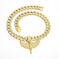 Collar de Cadena Hip Hop con Colgante de Ala de Ángel de Aleación, Estilo Diosa, con Eslabones Cubanos Iced Out, en Oro y Plata, para Hombres y Mujeres, Joyería de Declaración, Regalo
