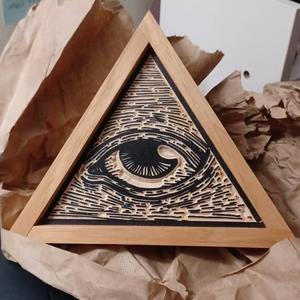 Hiện Đại Hickory Gỗ Khung Khắc Tất Cả Nhìn Thấy Mắt Tam Giác 3D Tường Nghệ Thuật Tùy Chỉnh Mô Hình Trừu Tượng Tường Nghệ Thuật Sơn - Product Image 1