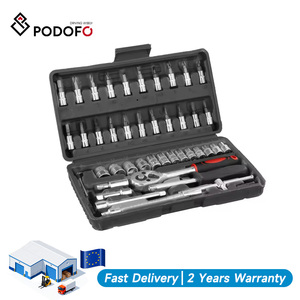 Podofo 46pcs Car Repair Tool Kit Ratchet <b>Torque</b> Wrench Spanner <b>Screwdriver</b> Socket Set Combo Perfect for Bicycle Auto Repairing - Product Image 1