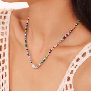 สร้อยคอลูกปัดหอยหินธรรมชาติสีโบฮีเมียนสร้อยคอโดพามีนโช้คเกอร์316L สแตนเลสแบบใหม่ - Product Image 2