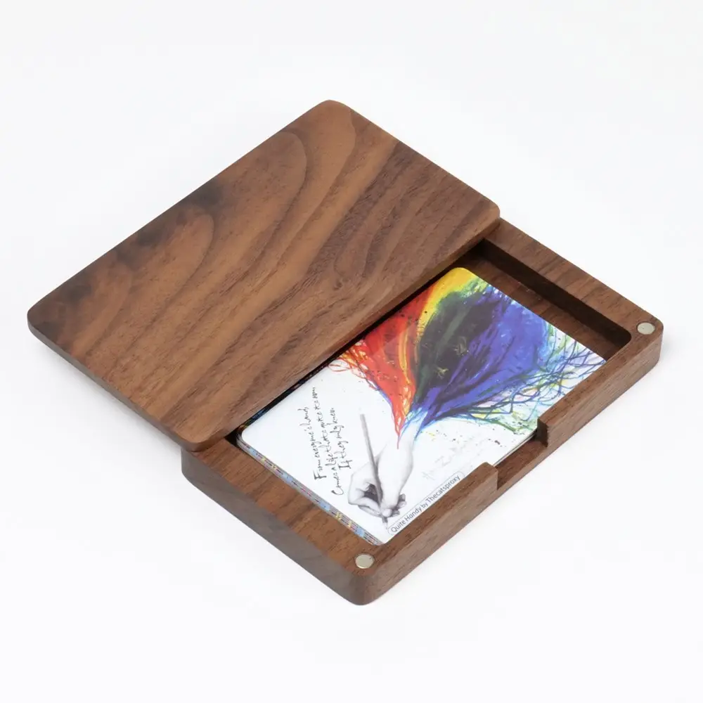 प्रमोशन उपहार लकड़ी के लक्जरी डेस्क नाम कार्ड आयोजक, डेस्क लकड़ी शिल्प नाम कार्ड बॉक्स के लिए चुंबक बिजनेस कार्ड धारक के साथ