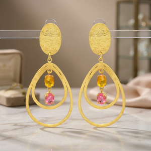 Nouveauté : Boucles d'oreilles pendantes ethniques plaquées or avec pierres précieuses de Jaipur, faites à la main, design unique, cadeau pour mariage - Product Image 3