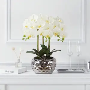 Huisdecoratie Real Touch Phalaenopsis Orchidee In Zilveren Pot Potplant Faux Kunstmatige Orchidee Met Pot