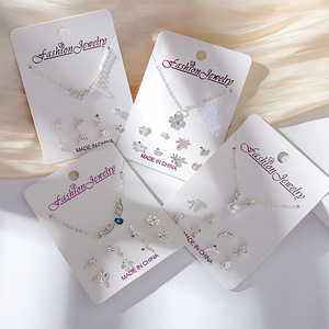 Conjunto de joyería de moda, aretes y collar con colgante de cristal, chapado en plata, regalo para mujer - Product Image 1