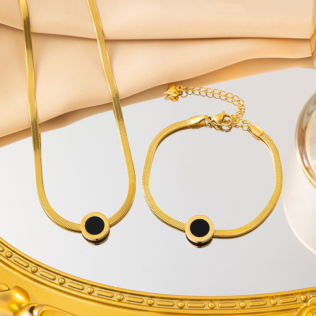 2026 Luxury Vintage Wedding Trendy Clavicle Chain Non-fading Stainless Steel Gold Roman Black Necklace Bracelet Women's Jewelry