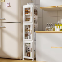 Armario de Almacenamiento de Plástico de 20-36 cm de Ancho, Estante de Almacenamiento Estrecho de 4 Niveles con Puerta Abierta para Cocina y Baño