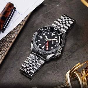 Luxury No. Montre sport mécanique pour homme, 5 aiguilles, affichage GMT, étanche, bracelet en acier inoxydable 22 mm, modèle à cinq rangées de maillons - Product Image 3