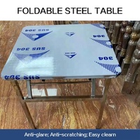 Table à manger carrée en acier gaufré gaufré pour extérieur et intérieur de 90cm pour café, restaurant, cantine