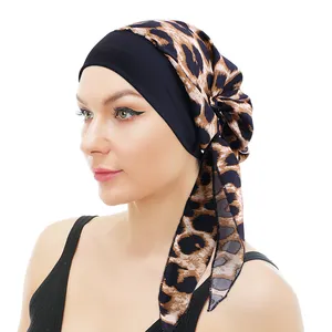 Floral Head Wrap Polyester Cancer Chemo Hat Wide Band Head Scarf Pre-tie Turban Hats Women