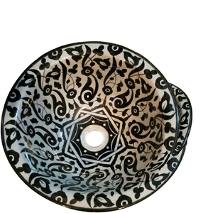 EXXOT DESIGN Lavabo de Cerámica Marroquí 100% Hecho a Mano y Pintado a Mano, 12L, Fabricante Directo, Montaje de Grifo de un Solo Orificio - Product Image 1