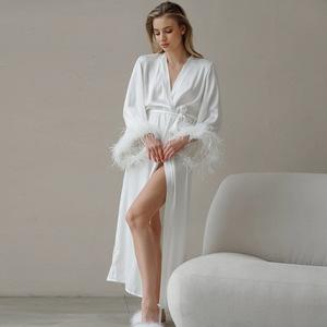 Loveda Ingrosso Camicia <span class=keywords><strong>da</strong></span> <span class=keywords><strong>Notte</strong></span> Estiva <span class=keywords><strong>da</strong></span> Donna Sexy Traspirante Comoda in Raso con Piume a Maniche Lunghe - Product Image 6