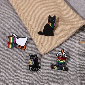 Bros hewan kucing pelangi kartun kustom gaun Bebek kucing hitam warna-warni lucu Aksesori menyenangkan pin kerah lencana untuk hadiah - Product Image 4