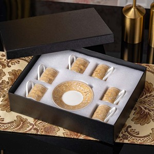 Elegant 6 Piece Bone China Coffee Cup And Saucer <b>Set</b> With Vintage Floral Embossed Pattern Premium Tea Luxurious Gifting - Product Image 3