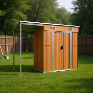 Caseta de Jardín Grande de Acero Galvanizado Marrón de 8x10 Pies con Solución de Almacenamiento con Toldo Lateral - Product Image 2