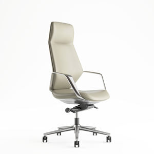 Chaise pivotante de bureau commerciale de style moderne Appui-tête fixe en cuir véritable rembourré Hauteur réglable Base en nylon 360 degrés - Product Image 6